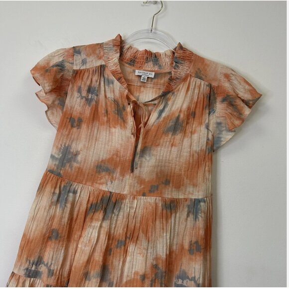 Current Air Tie Dye Tiered Dress Womens Size Small Gauze Peasant Tie Neck - Picture 3 of 9